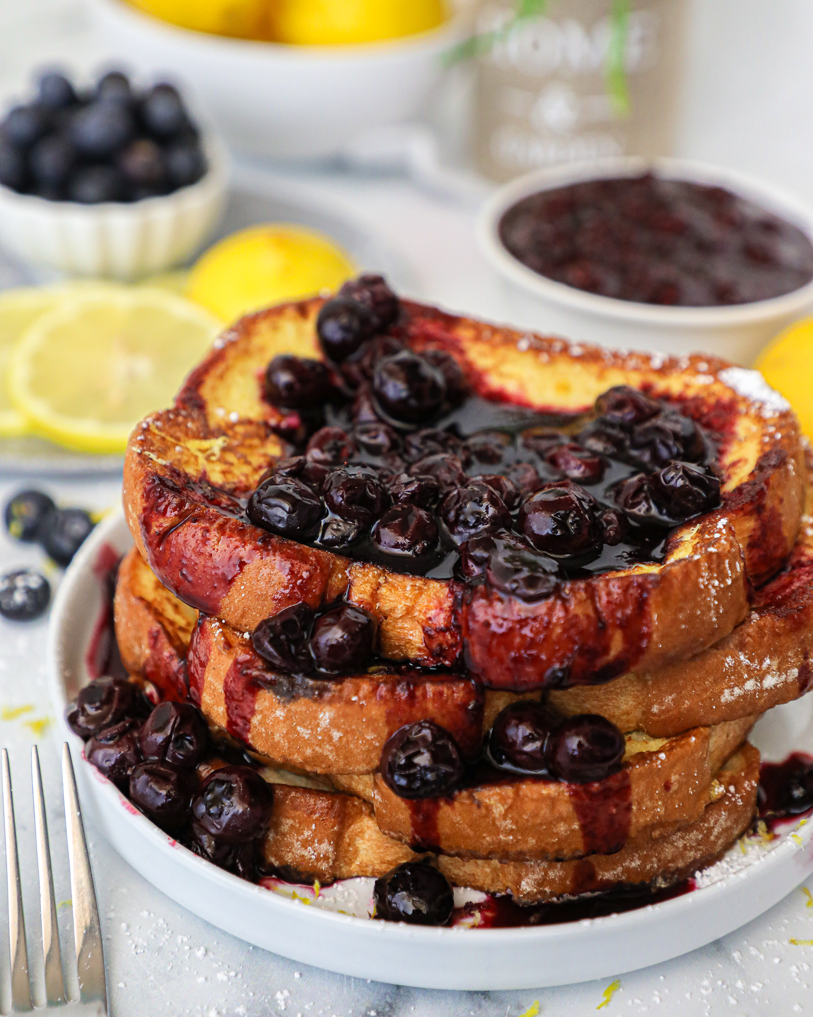 Lemon Basil French Toast: Herb Infused Breakfast Food Served with Lemon Syrup